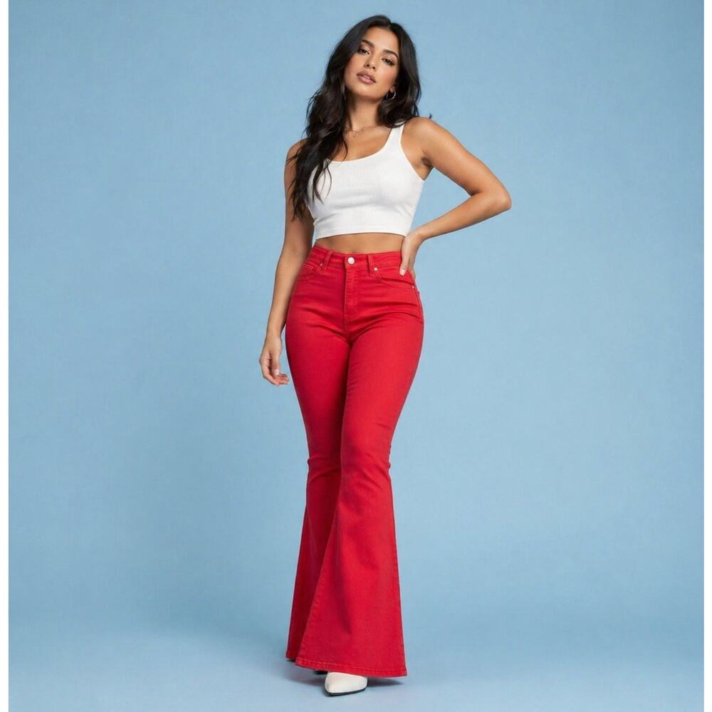 Judy Blue Super Flare Red Jeans Boho Festival Rodeo Western Hi Rise Womens 13/31